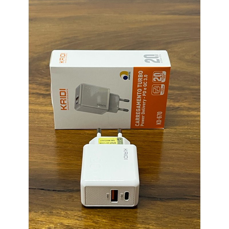 Carregador Turbo 20W Kaidi KD-670 Dual USB-C Port