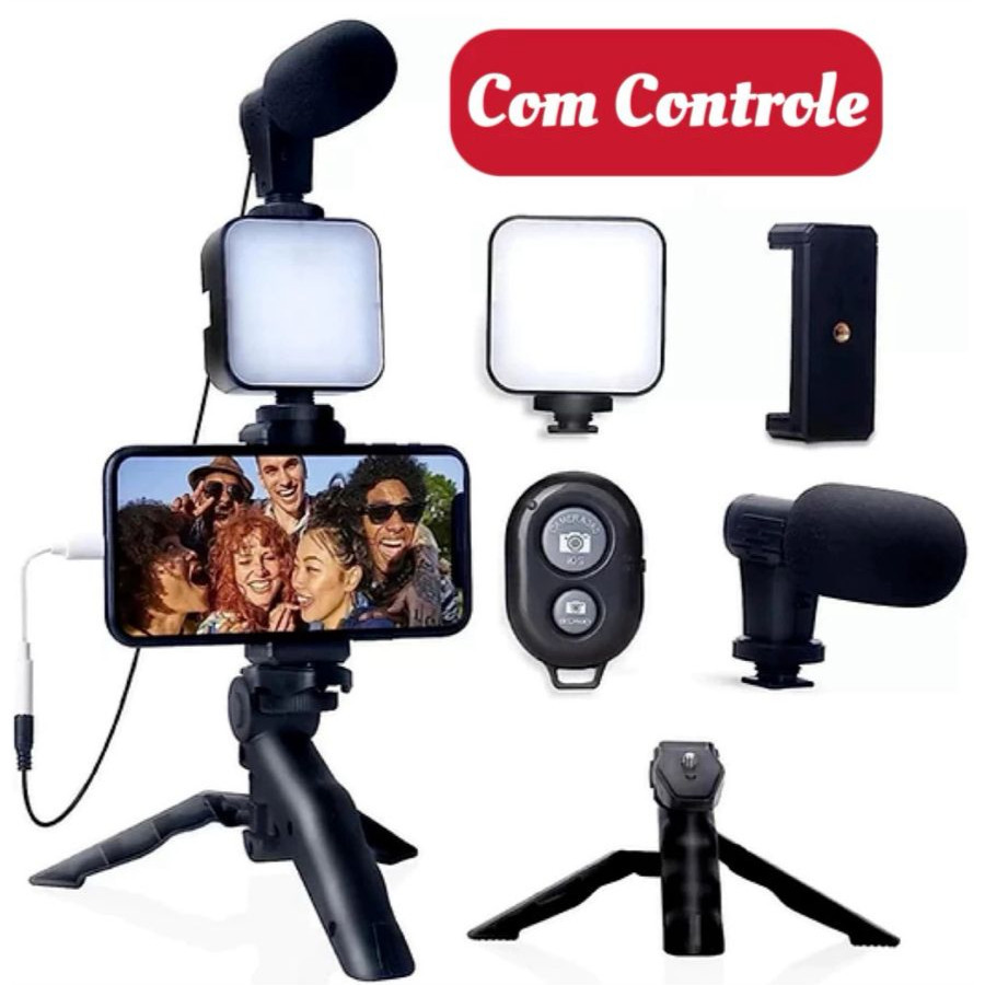 Kit VlogTripé Estabilizador de Mão kit vlog 5 em 1 gimbal Microfone Celular Gravação De Vídeo novo geracao