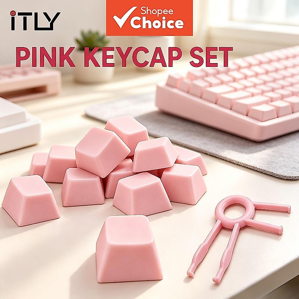 Conjunto de Teclas Personalizadas DIY XDA Perfil Rosa em Branco Compatível com Teclados Mecânicos Cherry MX, Gateron e