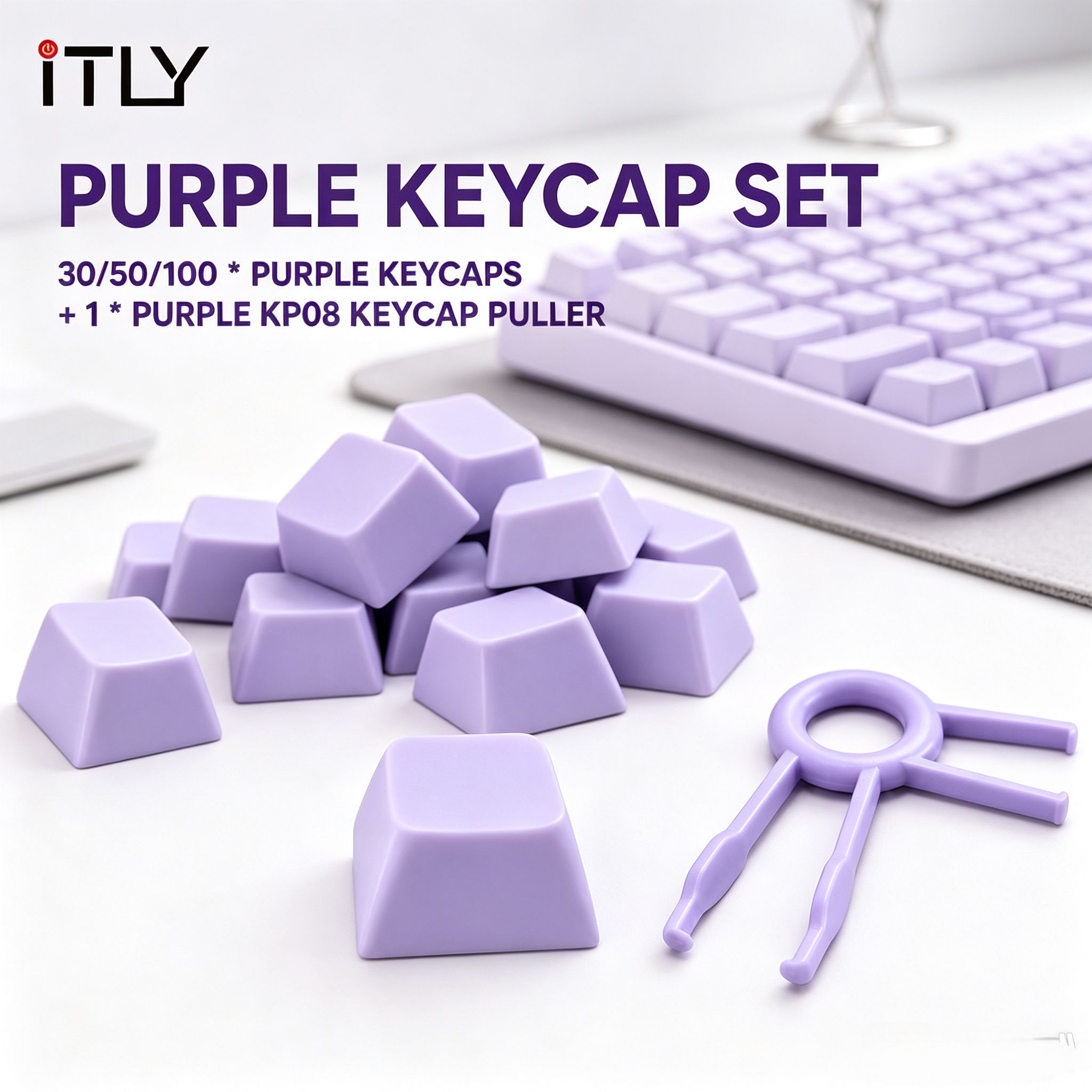 Teclas de cor sólida macaron XDA em branco para teclado mecânico com switches Cherry MX, Gateron ou Kailh, 30/50/100