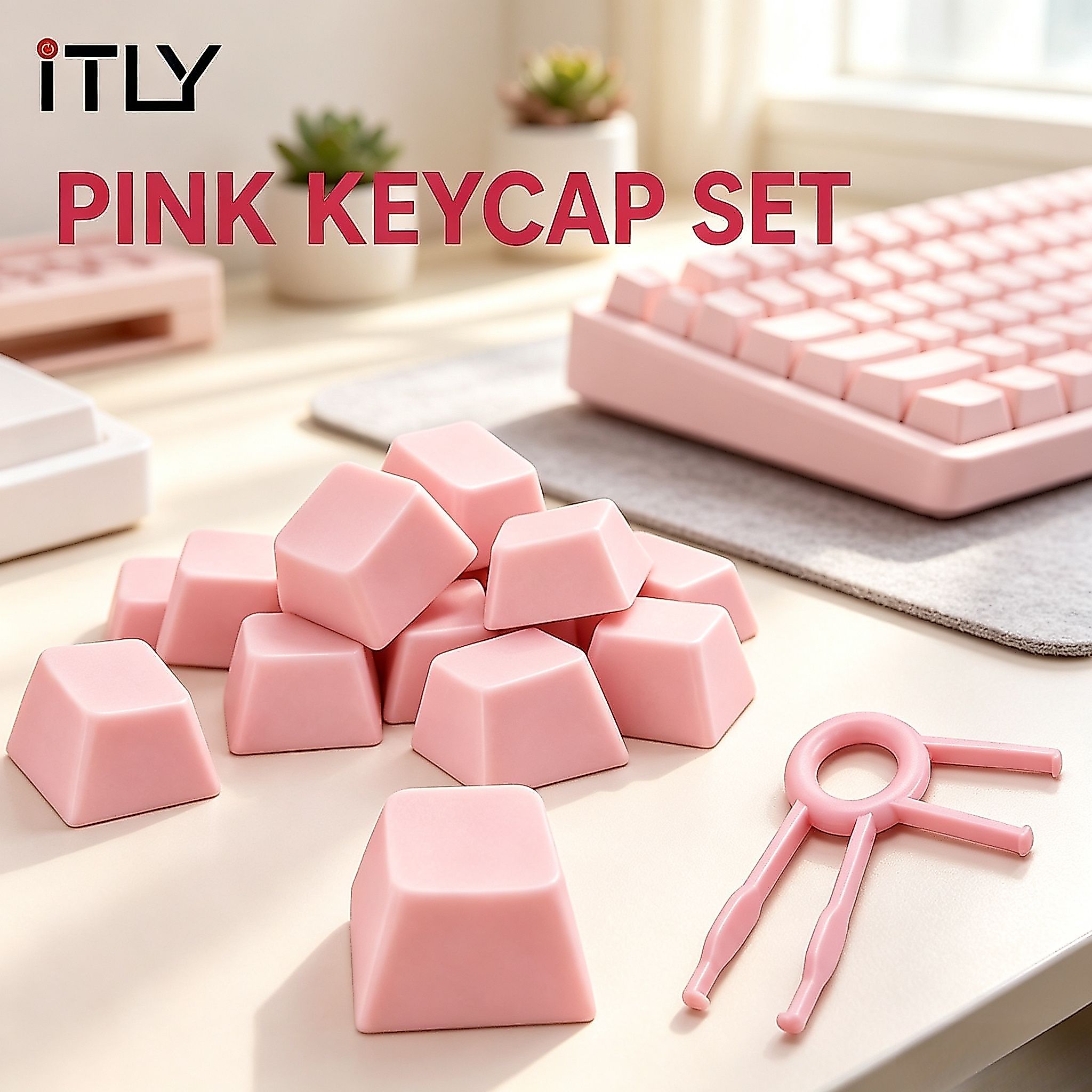 Conjunto de Teclas Brancas Rosa XDA Profile DIY Personalizadas Compatível com Teclados Mecânicos Cherry MX Gateron Kailh