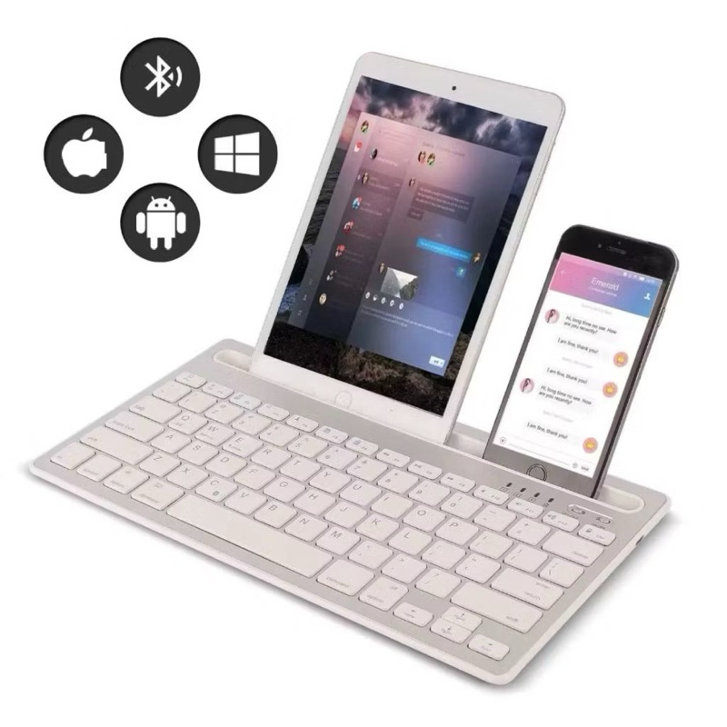 Teclado Bluetooth Dual Recarregável – Sem Fio para Celular e Tablet