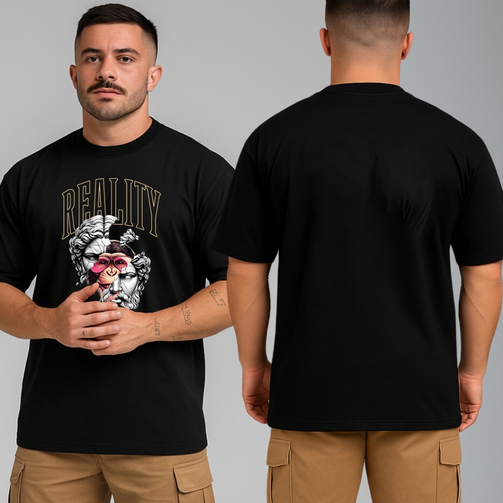Camiseta Oversized Reality Realidade Masculina Premium 100% Algodão Street Casual Moda Academia