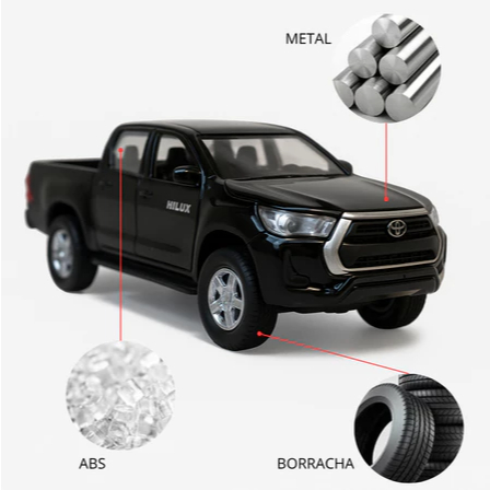 Miniatura Toyota Hilux Esc.:1:46 para Colecionadores – Metal – Cores Azul, Preto e Branco.