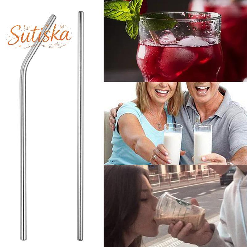sutiska Canudos De Aço Inoxidável 304 , 6 Peças De Metal Reutilizáveis , Retos , Dobrados , Com Estojo , Conjunto De Esc
