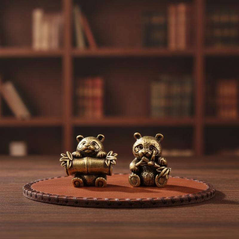 Sinth 1/2 Pçs Vintage Latão Panda Chá Animal De Estimação Metal Sólido Ornamento De Mesa Estatueta Colecionável Para Esc