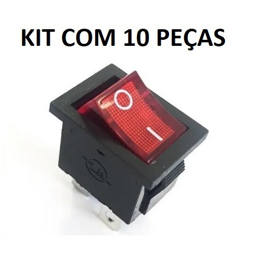 (10 peças) Botão Interruptor Chave Gangorra Iluminada 125v / 250v 4 Pinos 2 posições Liga/Desliga