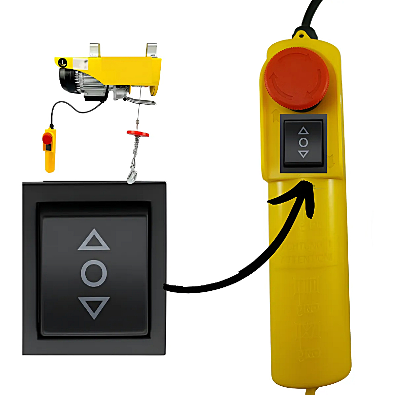 Chave Interruptor 6 Pinos Talha E Guincho Elétrico Botão Sob Preto Compatível V0nder Meneg0tti CSM Nagan0 kcd4 20a 125v