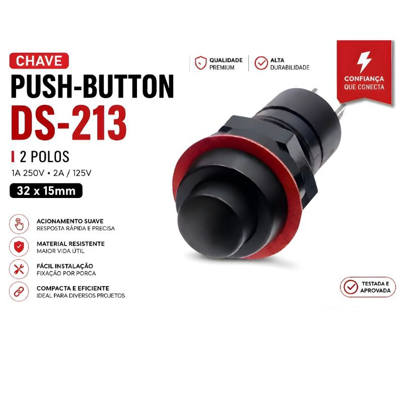 Chave Push Button DS-213 30x15mm 1a /250v 2a 125v