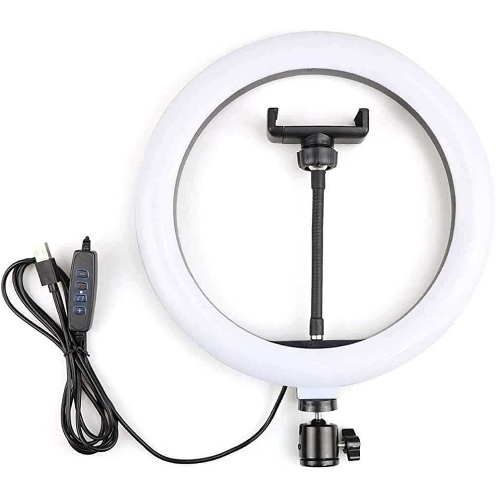 Ring Light Iluminador Led Profissional 26cm Tripé 210cm Branco-frio Preto