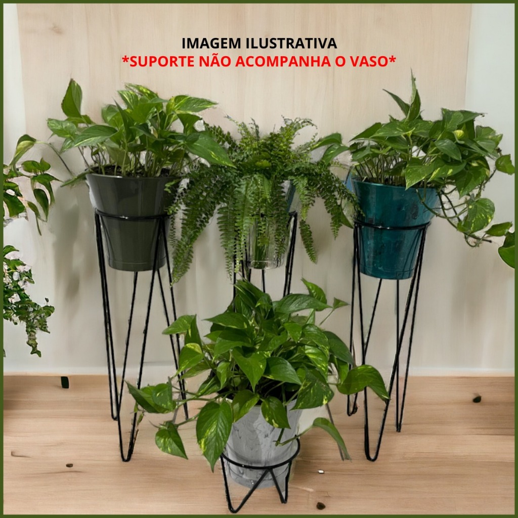 Kit 4 Tripé de Chão Para Plantas Estrutura em Aço Preto/Branco Decoração Moderna