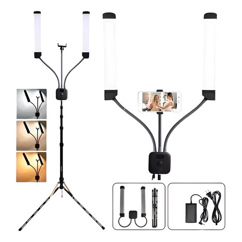 Luz Articulada Iluminador Estúdio Bastão Braço Articulado Tripé Led Remotos Estrutura Preto Luz Branco-neutro