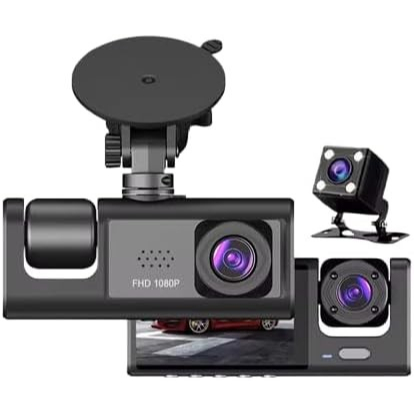 Câmera Veicular 3 Canais DVR, 1080P FHD, Wi-Fi, Gravação em Loop, Dashcam, Ângulo Frontal 170°
