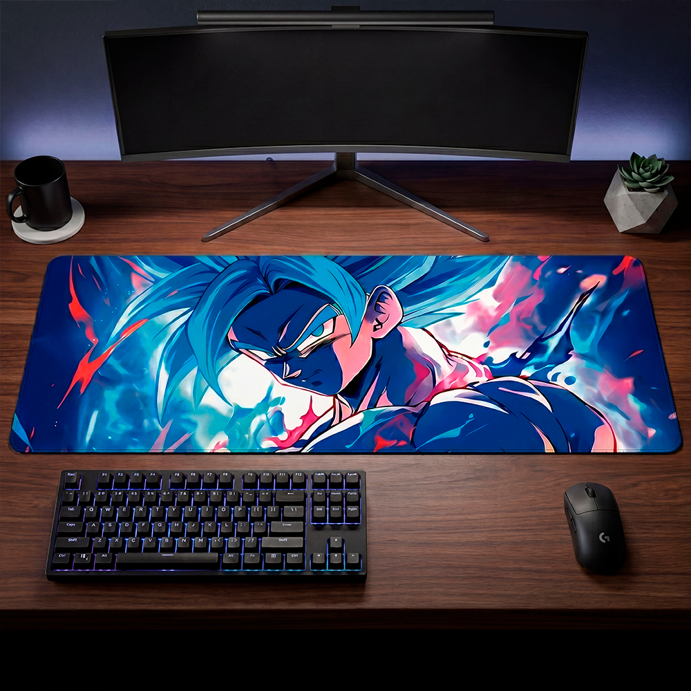 Mouse Pad Gamer Personalizado Goku Dragon Ball Grande RGB Anime Exclusivo 80x30cm Confortável e Preciso