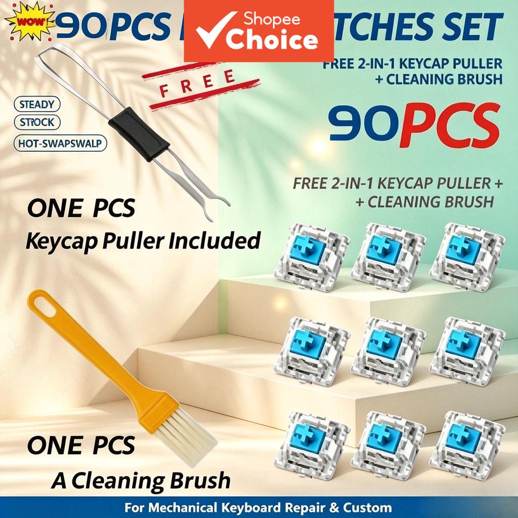 Interruptores Mecânicos Táteis Hot-Swappable De 3 Pinos (Azul/Vermelho/Marrom/Preto)-Inclui Extrator De Tecla 2 Em 1 E E