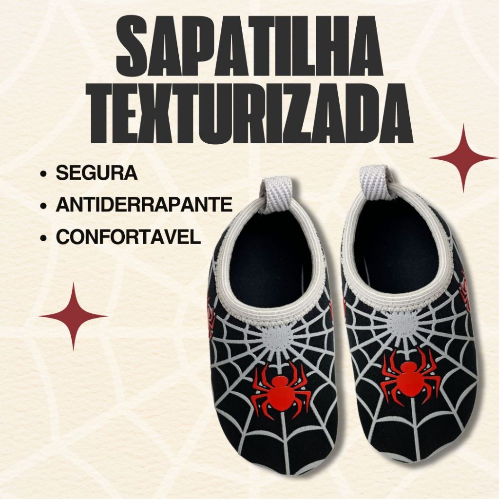 Sapatilha Antiderrapante Infantil Menino Confortável Macia Calce Fácil Aranha Spider Magicc S107