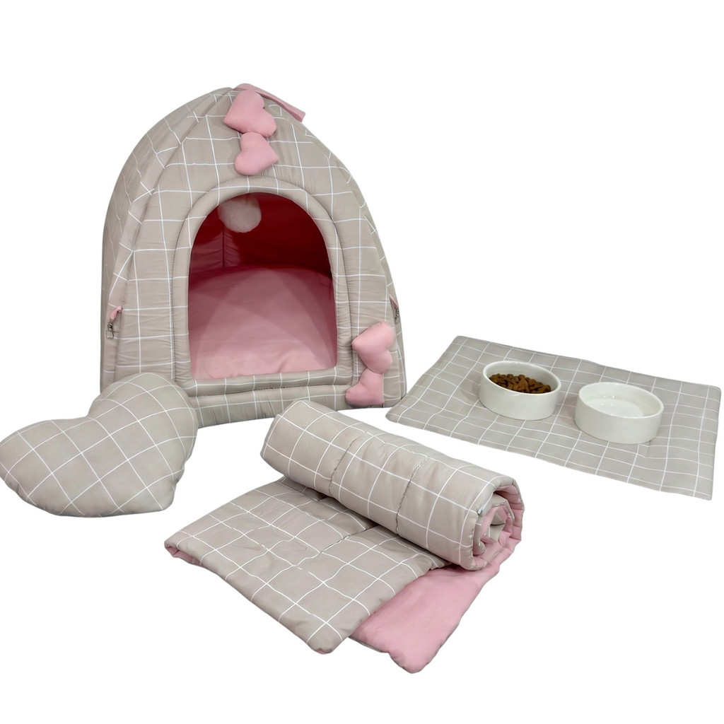 Caminha Toca Pet Enxoval Completo 4 Peças Algodão Premium Para Cachorro e Gato Amour Pet