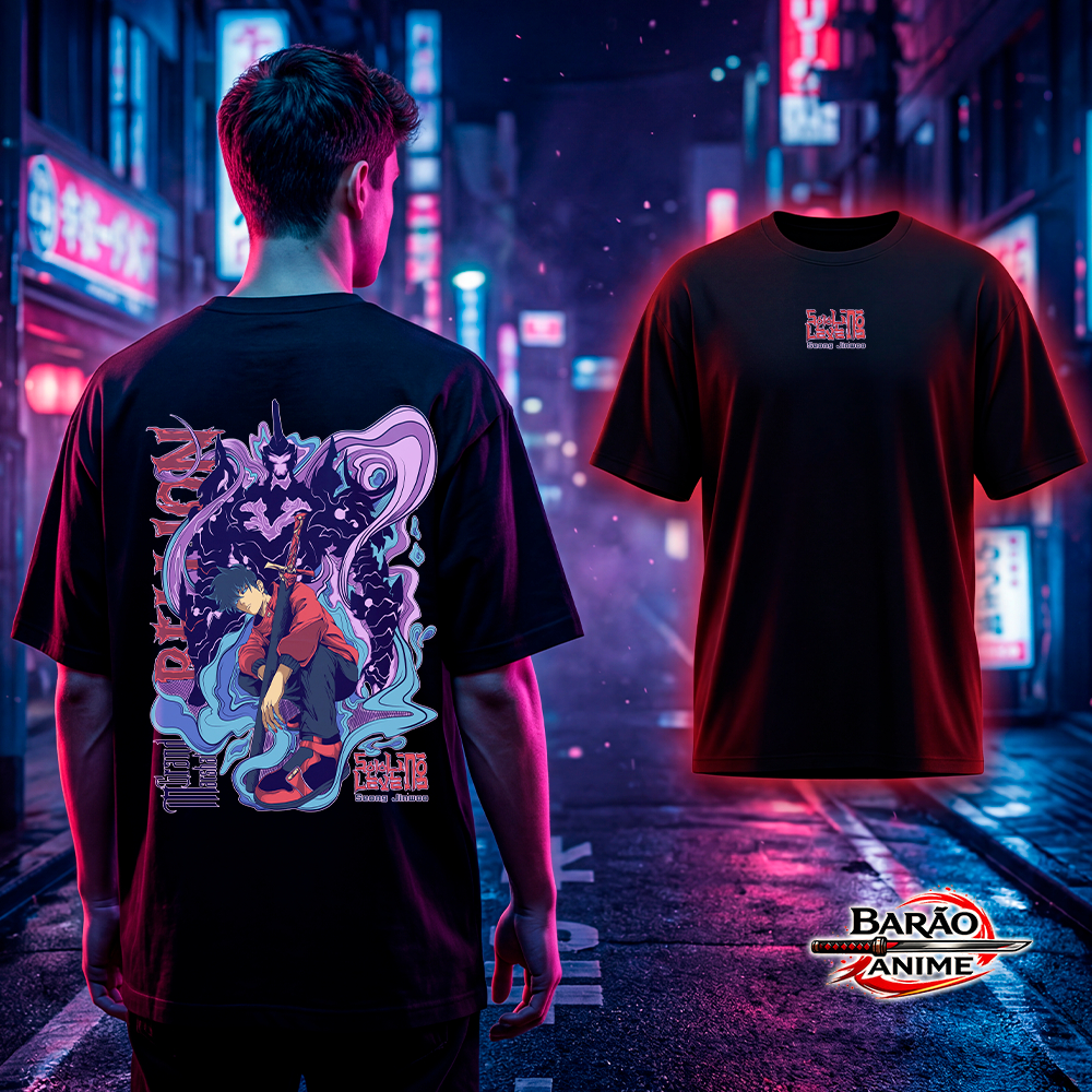 Camiseta Anime Solo Leveling Oversized Premium Streetwear 100% Algodão / Academia / Casual