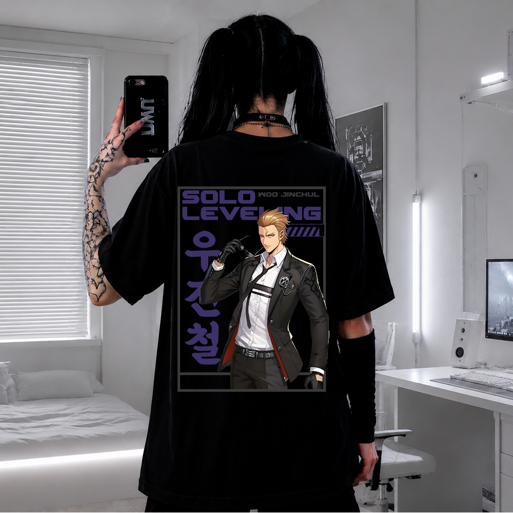 Camiseta Anime Solo Leveling Woo Jinchul Oversized Premium Streetwear / Academia / Casual