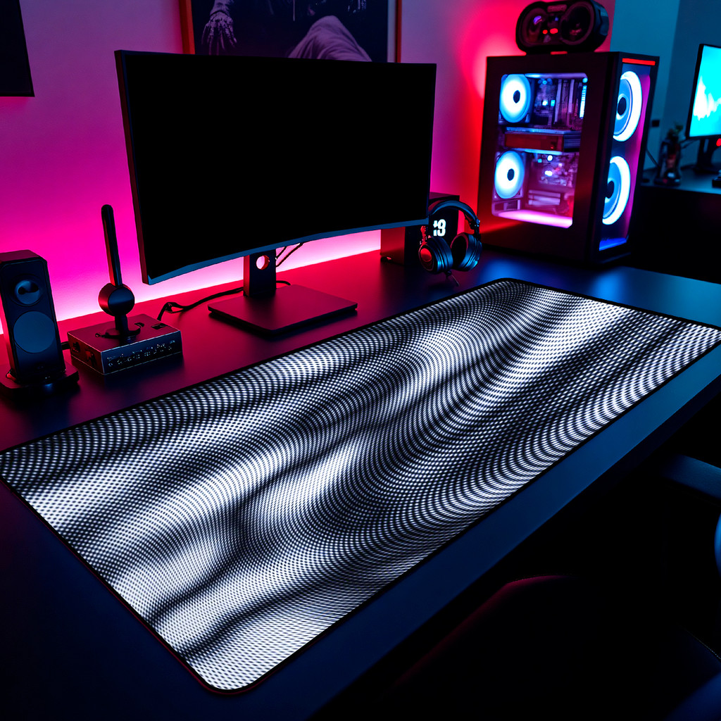 Mouse Pad Gamer Optical Illusion Dot 65x30cm 80x40cm 90x50cm 120x60cm Borda Costurada