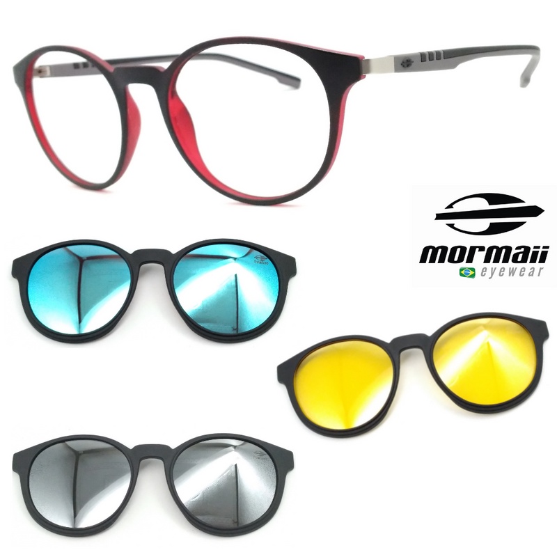 Oculos Redondo Preto Mormaii Swap 2 6071 aft + 3 Clipons gpn