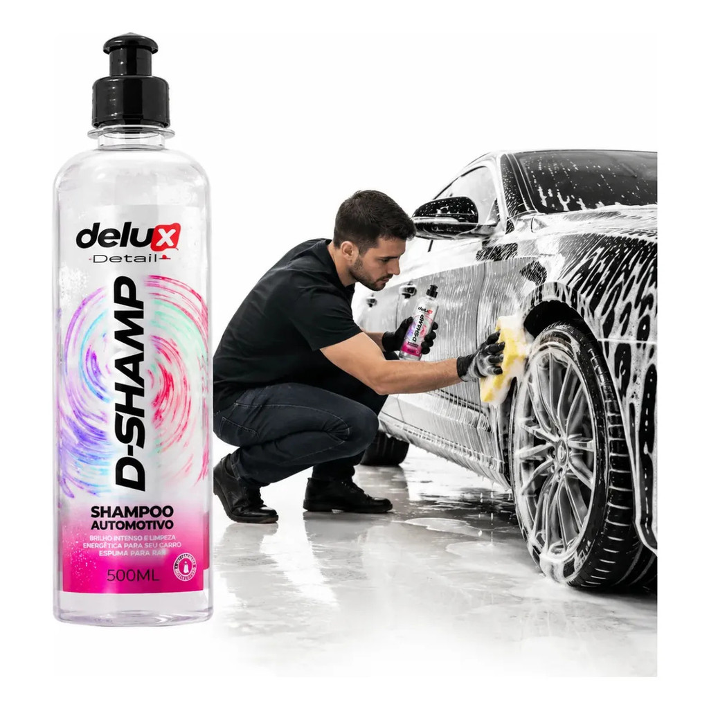 Shampoo Automotivo D-Shamp Delux 500ml pH Neutro Espuma Ativa Alto Rendimento Limpa Sujeira Pesada Brilho Duradouro
