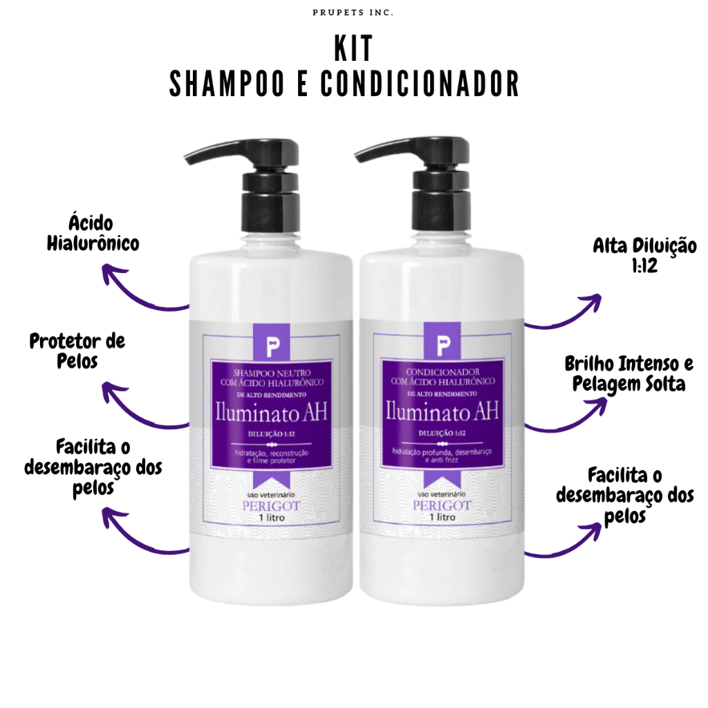 Kit Shampoo e Condicionador Ácido Hialurônico Delux Iluminato 1l Para Pet Perigot