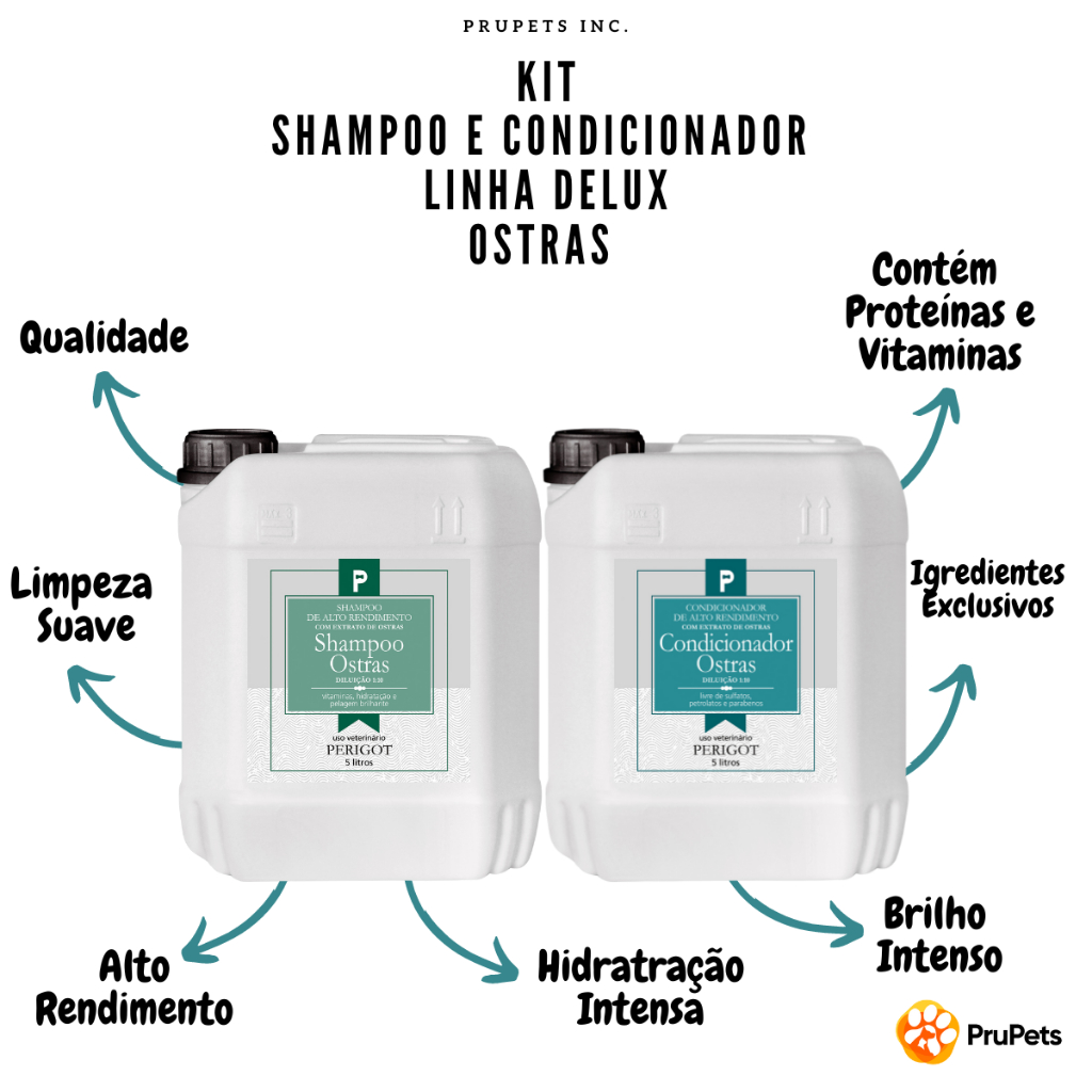 Kit 1:10 Shampoo e Condicionador de Delux Ostras 5 litros Perigot