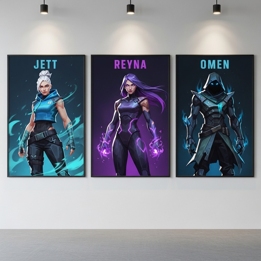 QUADRO DECORATIVO QUARTO DE MENINO JOGOS REYNA JETT E OMEN ARTE EXCLUSIVA QUALIDADE 4K FRETE GRATIS