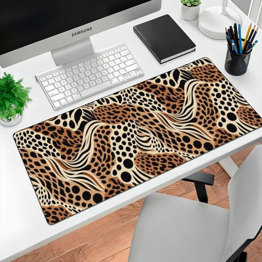 Mousepad 80x30 Leopard Print Estampa Onça Marrom Desk Pad Gamer Fashion Premium
