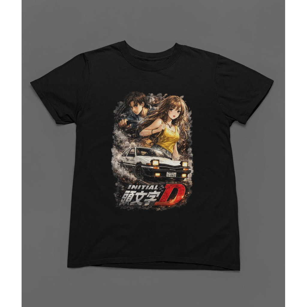 Camiseta Masculina Feminina Initial D Takumi e Mako AE86 Arte Corrida JDM Anime Oversized Unissex Algodão Premium