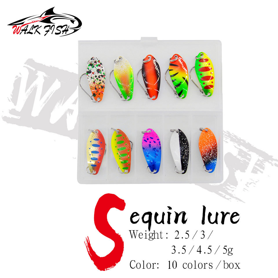 WALK FISH 10 Peças/Caixa 2.5/3/3.5/4.5/5g Glitter Isca Colher De Metal Iscas Artificiais Culter Truta