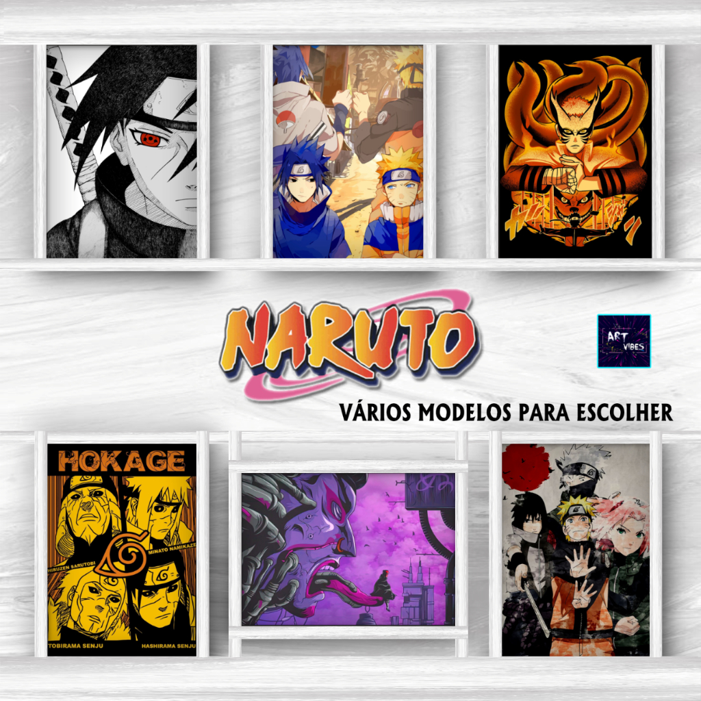 Kit Placas Decorativas Quadros Naruto Anime Sasuke Kakashi Geek