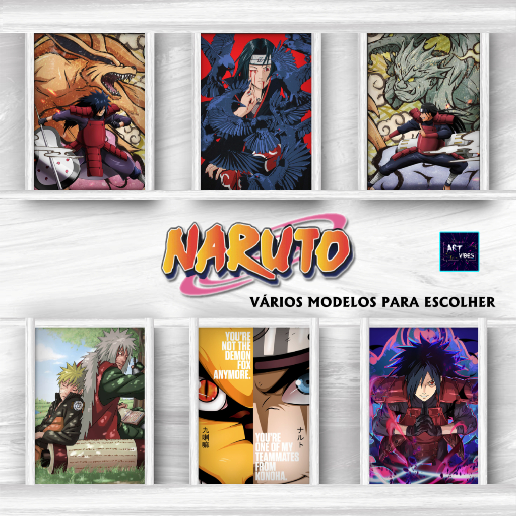 Kit Placas Decorativas Quadros Naruto Anime Sasuke Kakashi Geek
