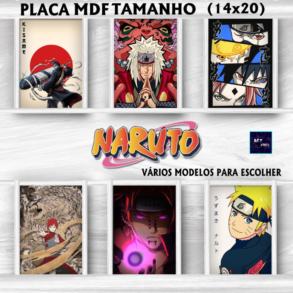 Kit Placas Decorativas Quadros Naruto Anime Sasuke Kakashi Geek