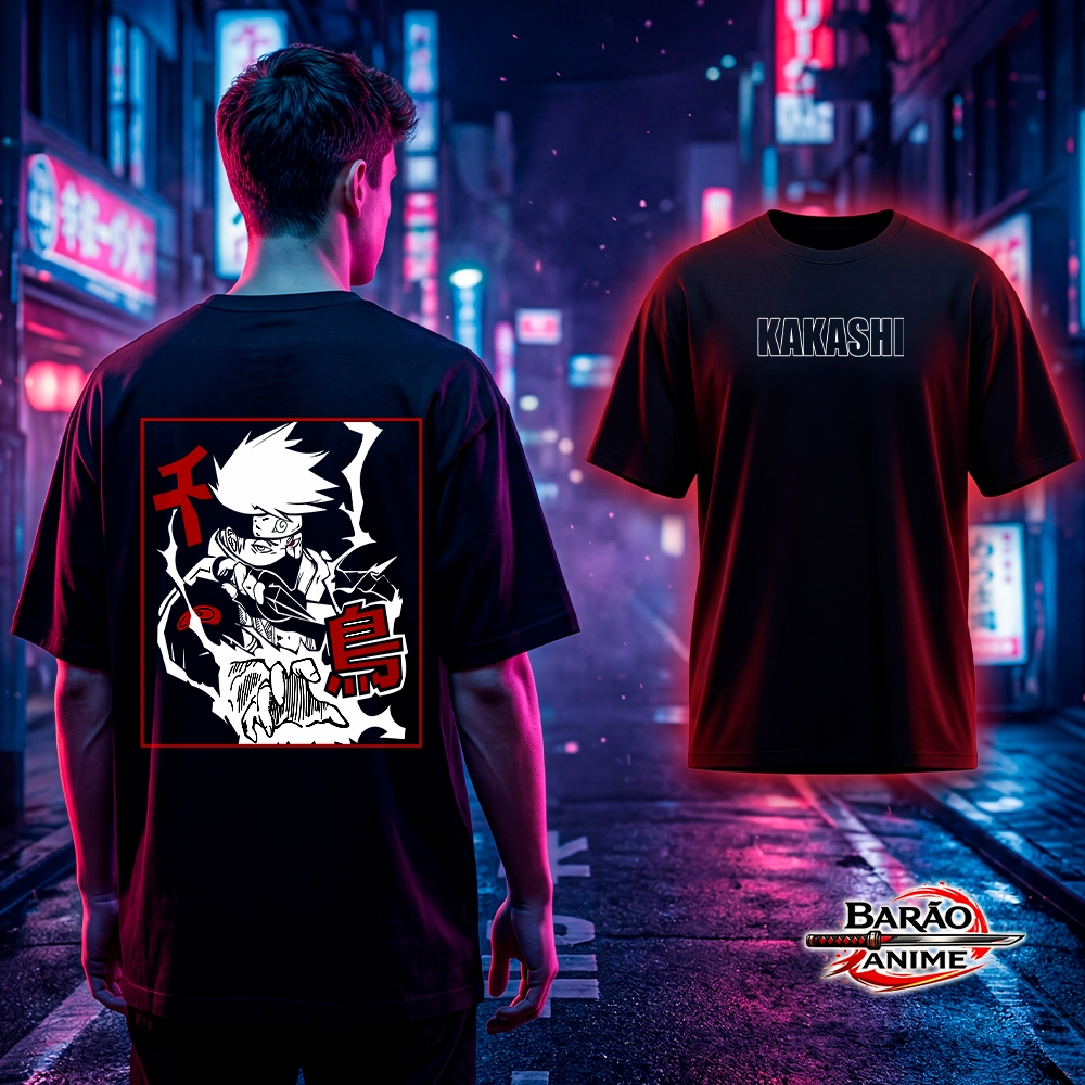 Camiseta Anime Naruto Kakashi Oversized Premium Streetwear/Casual/Treino