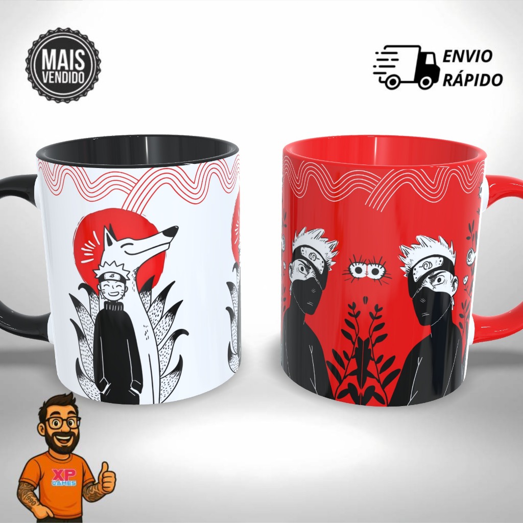 Caneca Personalizada Anime Naruto Itachi Kakashi Arte Minimalista - Presente