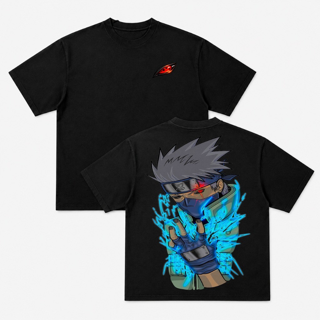 Camiseta Naruto Kakashi Hatake Chidori Anime Oversized 100% Algodão Unissex Otaku