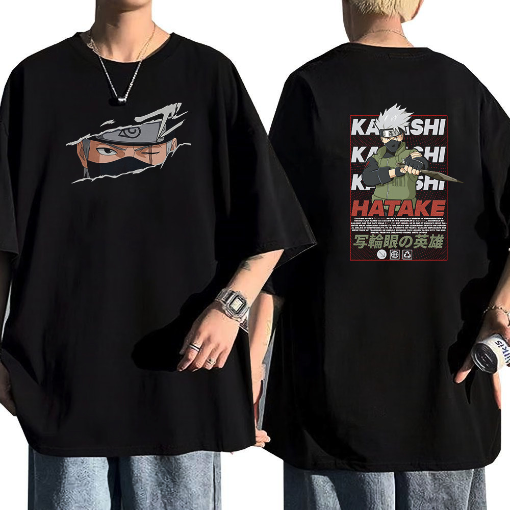 Camiseta Masculina Feminina Kakashi Hatake Naruto Letter T-shirt Unissex Streetwear Envio Imediato