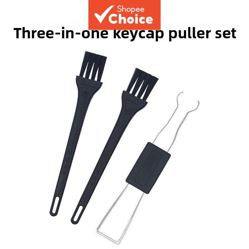 Conjunto de 3 em 1 Extrator de Teclas de Metal, Ferramenta de Remoção de Teclas com 2 Escovas de Limpeza para Teclados