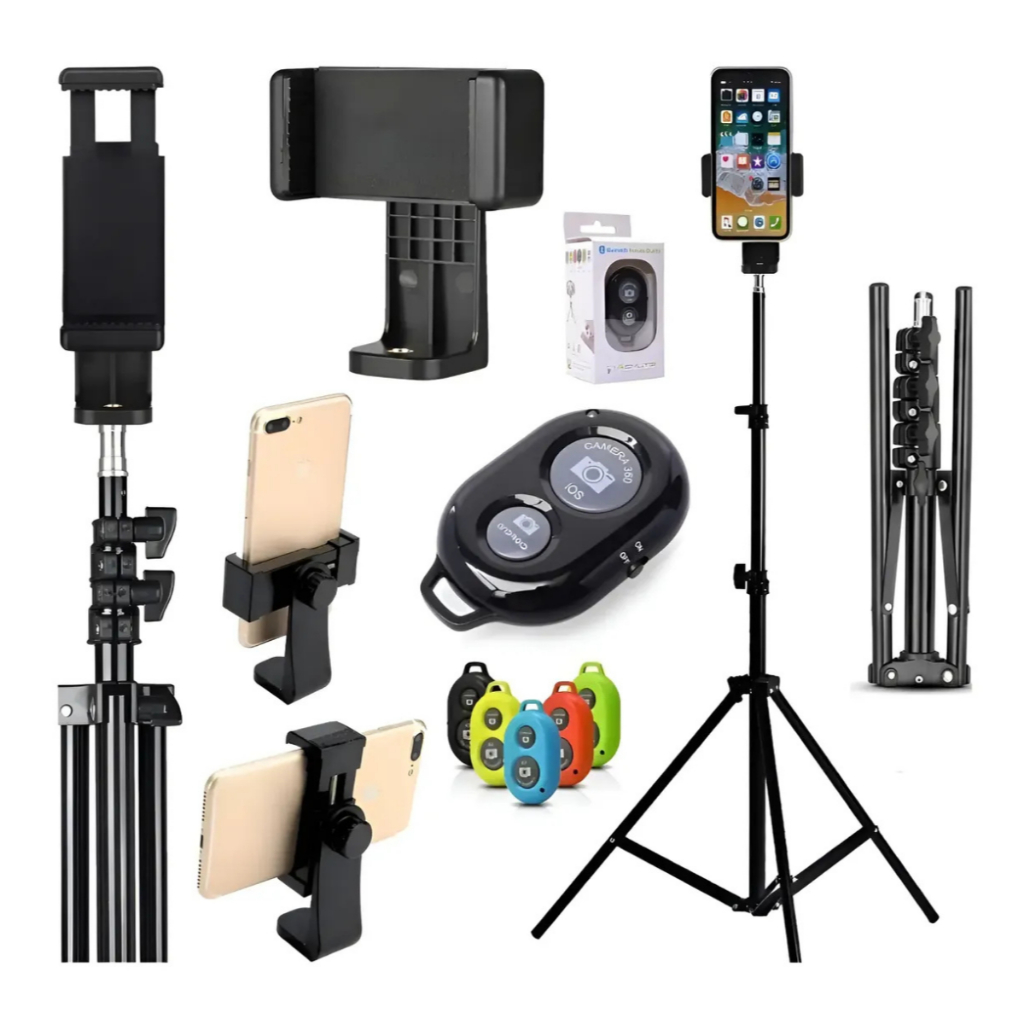 Tripé 2m Suporte Vertical e horizontal Celular Iphone smartphone Controle disparador Foto Vídeo