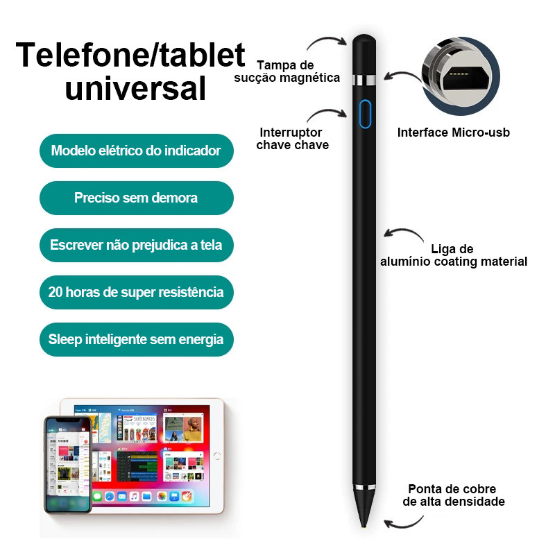 Caneta Capacitiva Magnética Universal Para Celulares E Tablet / ipad