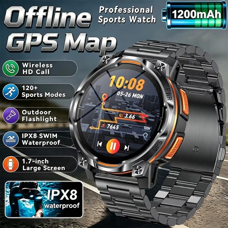 Smartwatch Relógio Inteligente GPS Com Mapa Embutido De Nível Militar , 10ATM , À Prova D'água , 1000mAh , 1.46 