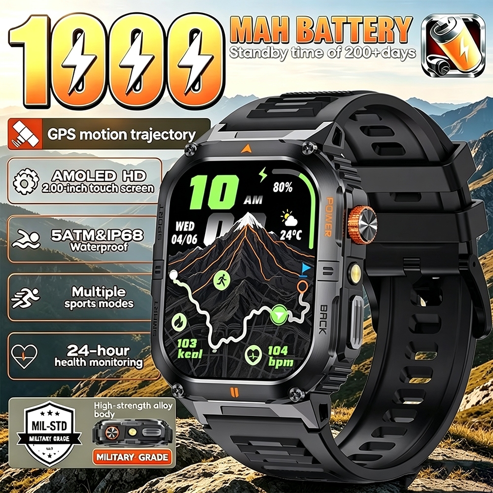 YANG WIERA Relógio Inteligente Bateria De 1000Mah Aço Inoxidável Preto Esportivo À Prova D'água Smartwatch Com Bluetooth