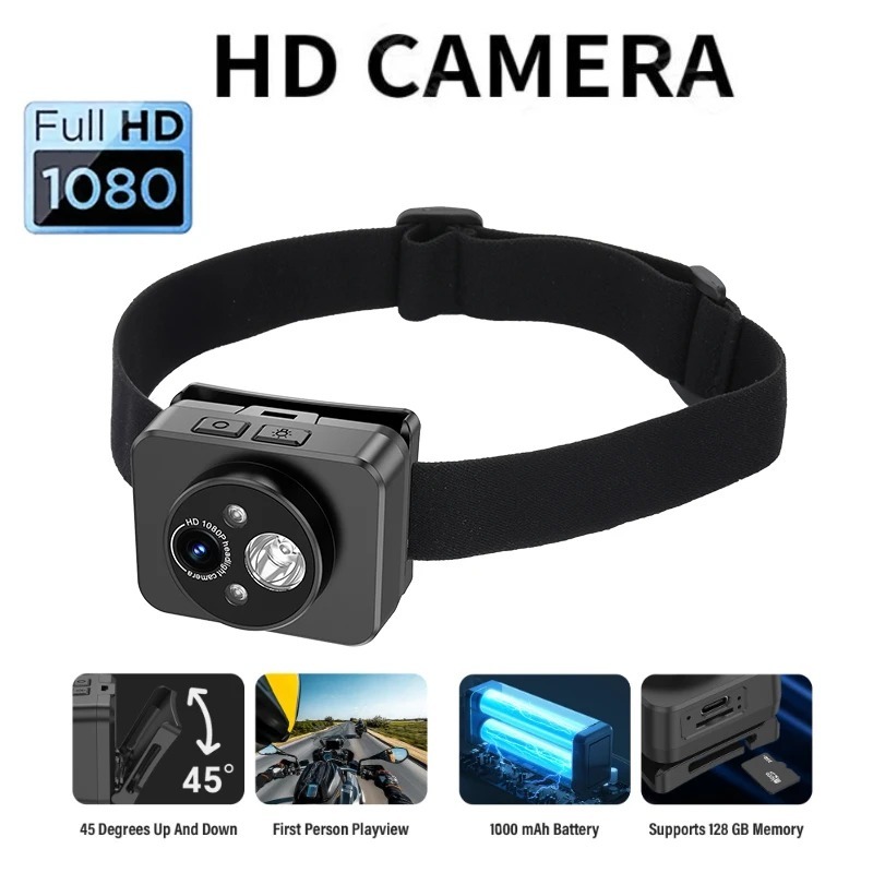 Câmera Esportiva Montada Na Cabeça 1080P HD 1000mAh Bateria Com Detecção De Farol De Economia De Energia Gravação De Víd