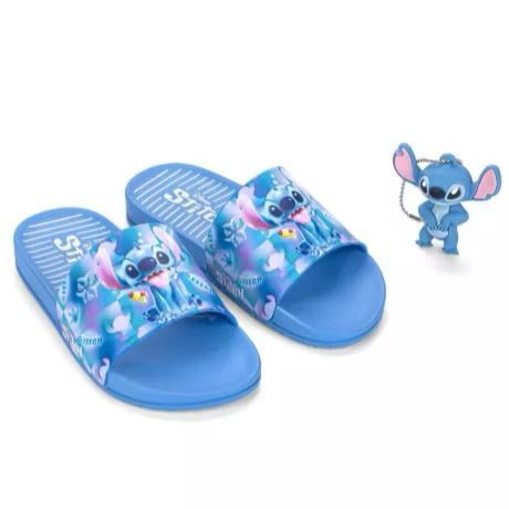 Chinelo Infantil Slide Stitch Disney Key Com Chaveiro Grendene Kids Confortável