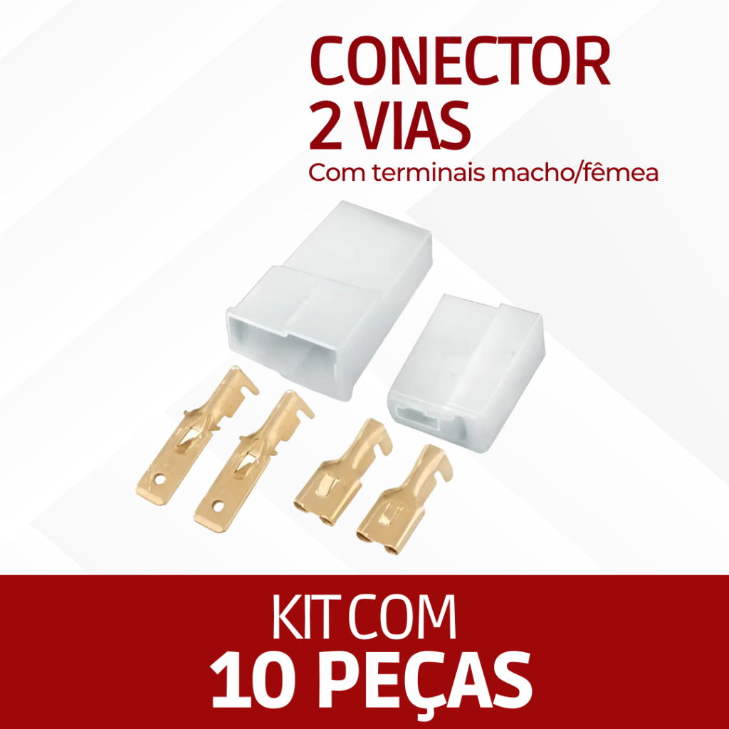 Kit 10 Peças - Conector Branco 2 Vias Macho/femea C/ Terminais