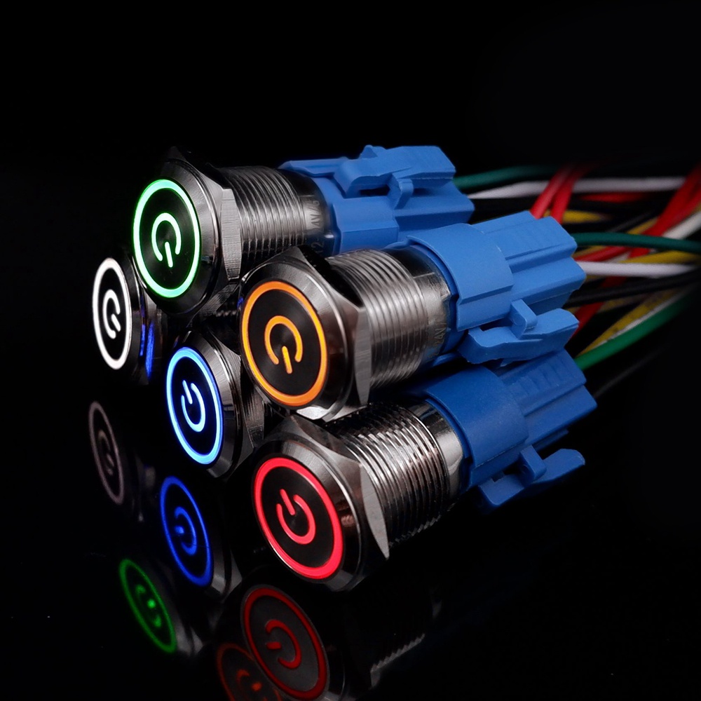 16mm Botão Interruptor Led Anel Momentâneo Fixo Trava Em Off Painel Nc Poder À Prova D 'Água Pc 12 V 220 V Botão De Ignição Para O Carro Rodada