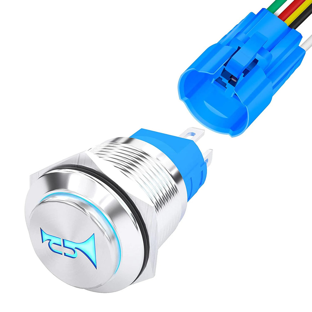 Interruptor De Botão De Buzina De 16MM 12V Momentâneo LED Metal De Aço Inoxidável Para Marinho Automotivo