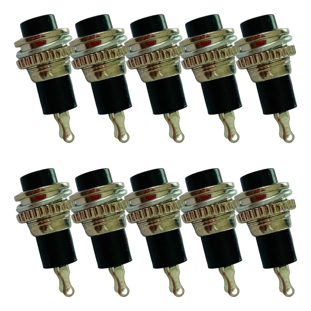 Chave Botão Momentâneo Ds-316 Push Button Sem Trava Preto Kit 10 Peças
